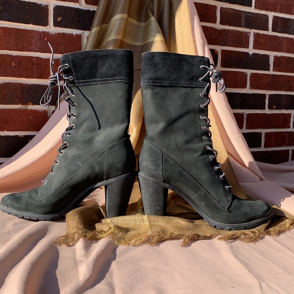 Women’s Timberland Black Leather Mid-Calf Heel Boot Size 10